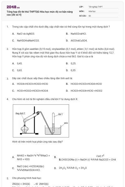 Tổng hợp đề thi thử THPTQG Hóa học mức độ cơ bản nâng cao (đề số 4)