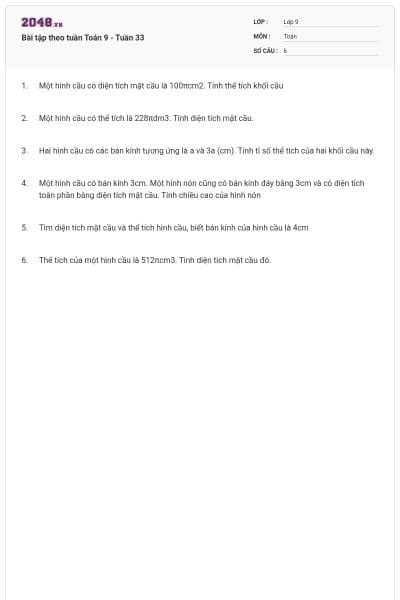 Bài tập theo tuần Toán 9 - Tuần 33