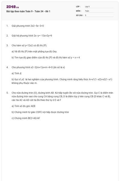 Bài tập theo tuần Toán 9 - Tuần 34 - Đề 1