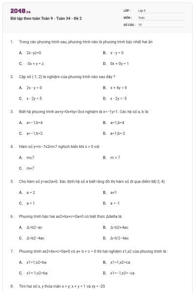 Bài tập theo tuần Toán 9 - Tuần 34 - Đề 2