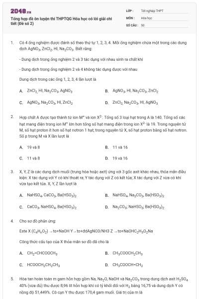 Tổng hợp đề ôn luyện thi THPTQG Hóa học có lời giải chi tiết (Đề số 2)