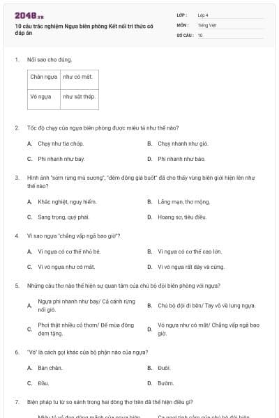 10 câu trắc nghiệm Ngựa biên phòng Kết nối tri thức có đáp án