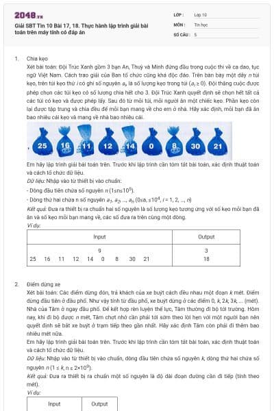 Giải SBT Tin 10 Bài 17, 18. Thực hành lập trình giải bài toán trên máy tính có đáp án