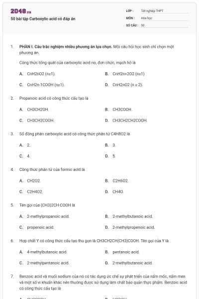 50 bài tập Carboxylic acid có đáp án