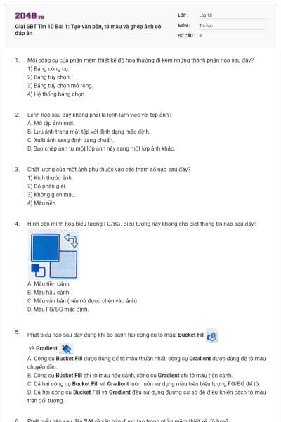 Giải SBT Tin 10 Bài 1: Tạo văn bản, tô màu và ghép ảnh có đáp án