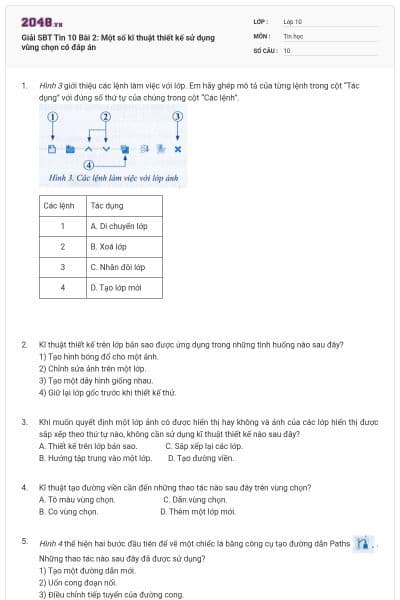 Giải SBT Tin 10 Bài 2: Một số kĩ thuật thiết kế sử dụng vùng chọn có đáp án