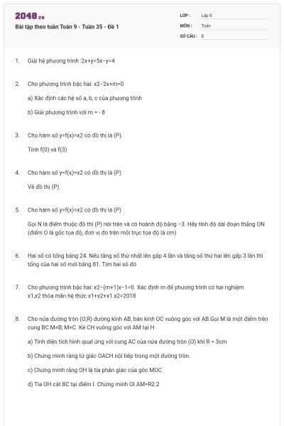 Bài tập theo tuần Toán 9 - Tuần 35 - Đề 1