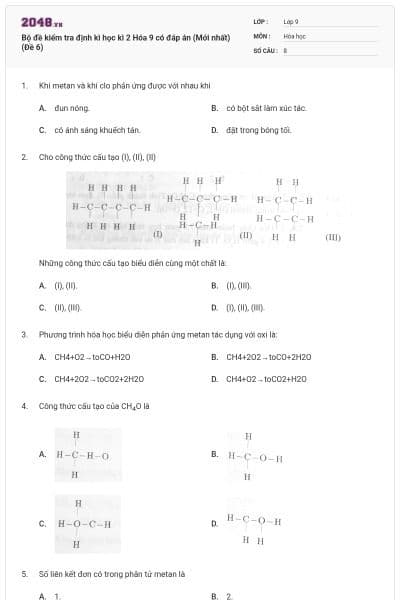 Bộ đề kiểm tra định kì học kì 2 Hóa 9 có đáp án (Mới nhất) (Đề 6)