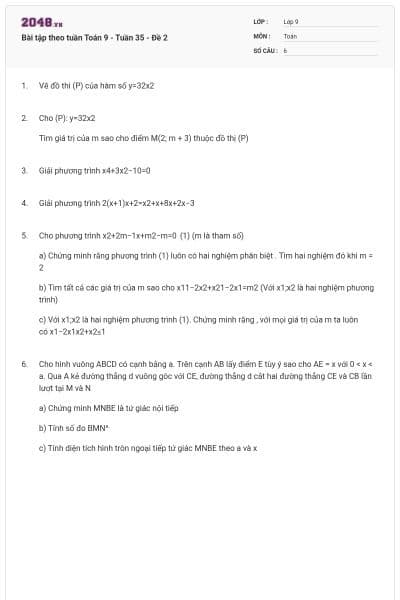 Bài tập theo tuần Toán 9 - Tuần 35 - Đề 2