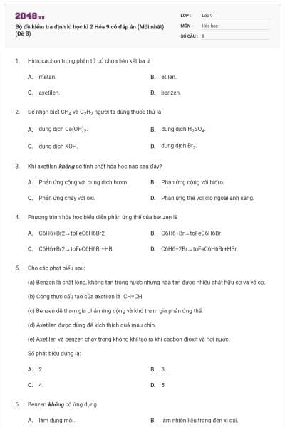 Bộ đề kiểm tra định kì học kì 2 Hóa 9 có đáp án (Mới nhất) (Đề 8)