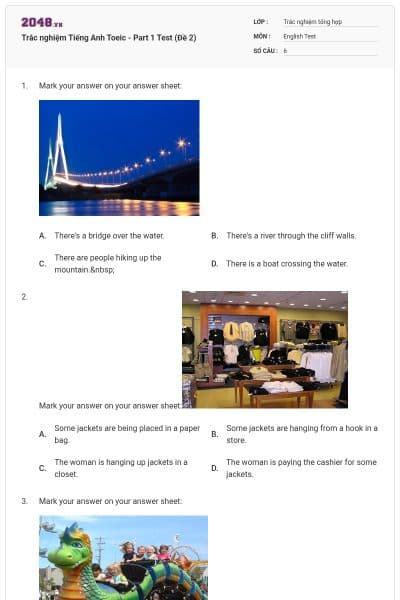 Trắc nghiệm Tiếng Anh Toeic - Part 1 Test (Đề 2)