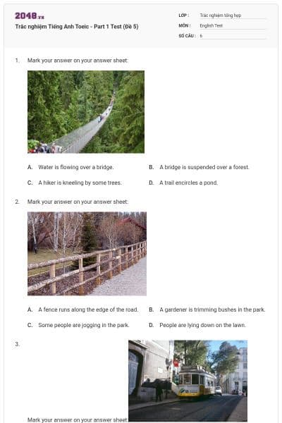 Trắc nghiệm Tiếng Anh Toeic - Part 1 Test (Đề 5)