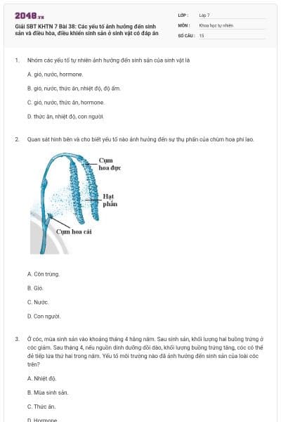 Giải SBT KHTN 7 Bài 38: Các yếu tố ảnh hưởng đến sinh sản và điều hòa, điều khiển sinh sản ở sinh vật có đáp án