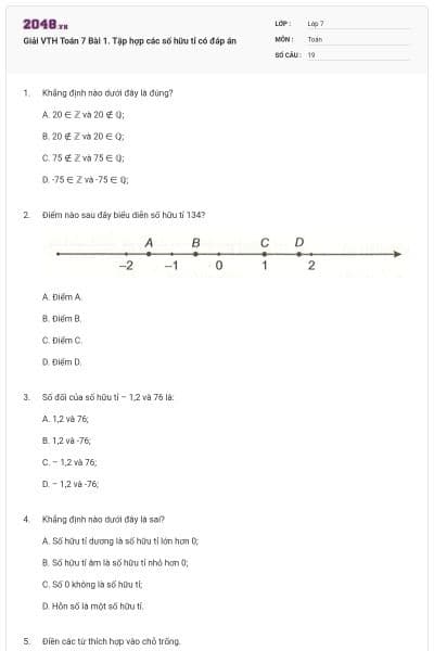 Giải VTH Toán 7 Bài 1. Tập hợp các số hữu tỉ có đáp án