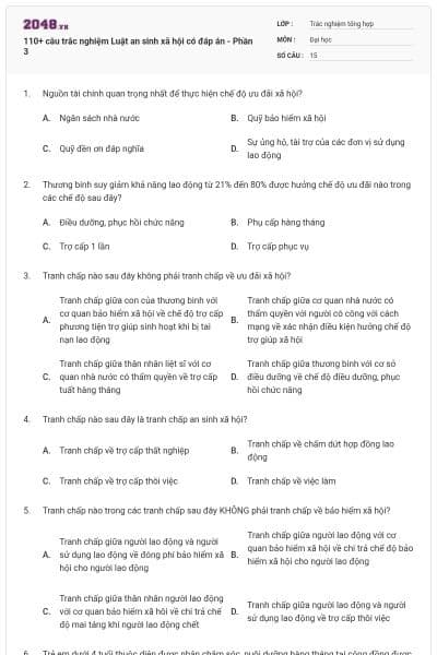 110+ câu trắc nghiệm Luật an sinh xã hội có đáp án - Phần 3