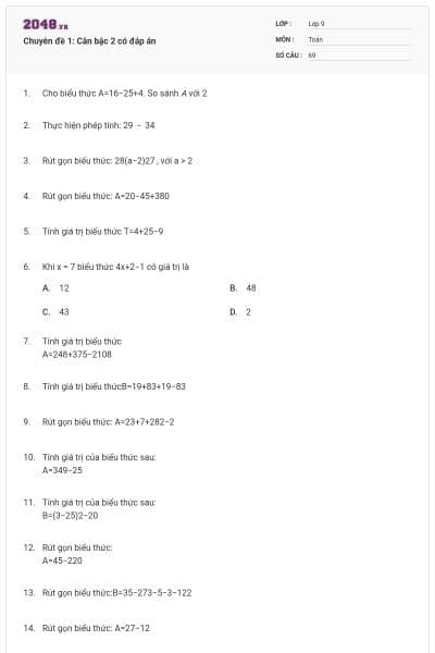 Chuyên đề 1: Căn bậc 2 có đáp án