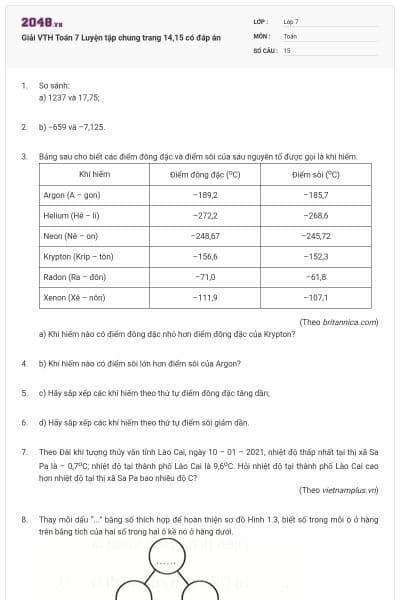 Giải VTH Toán 7 Luyện tập chung trang 14,15 có đáp án