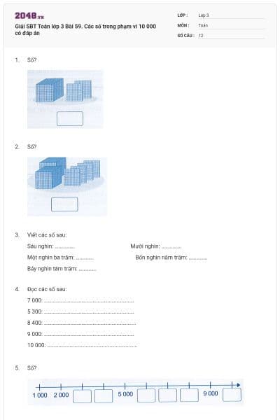 Giải SBT Toán lớp 3 Bài 59. Các số trong phạm vi 10 000 có đáp án