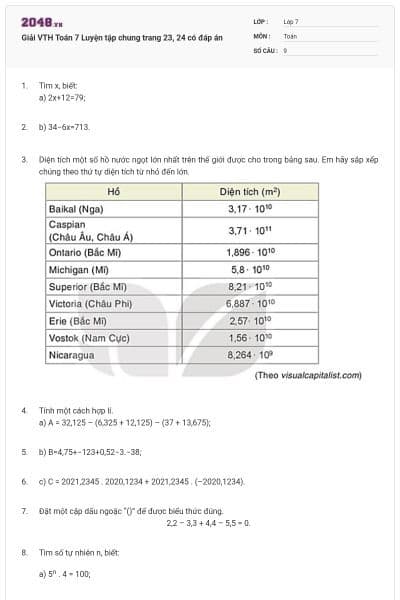 Giải VTH Toán 7 Luyện tập chung trang 23, 24 có đáp án