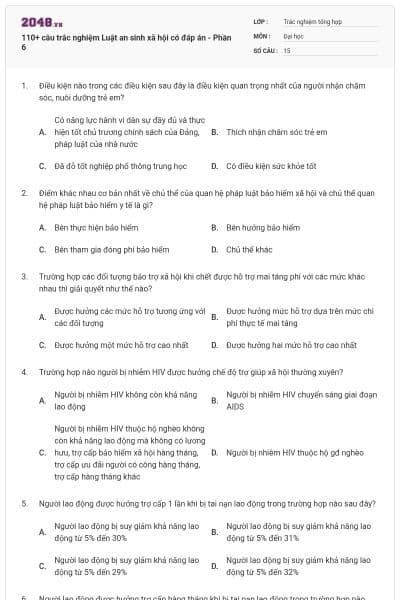 110+ câu trắc nghiệm Luật an sinh xã hội có đáp án - Phần 6