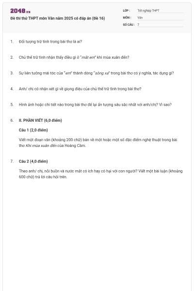 Đề thi thử THPT môn Văn năm 2025 có đáp án (Đề 16)