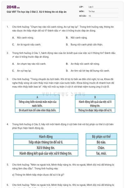 Giải VBT Tin học lớp 3 Bài 2. Xử lí thông tin có đáp án