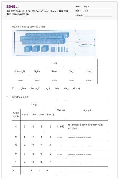 Giải SBT Toán lớp 3 Bài 63. Các số trong phạm vi 100 000 (tiếp theo) có đáp án
