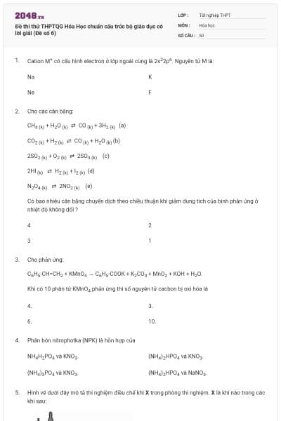 Đề thi thử THPTQG Hóa Học chuẩn cấu trúc bộ giáo dục có lời giải (Đề số 6)