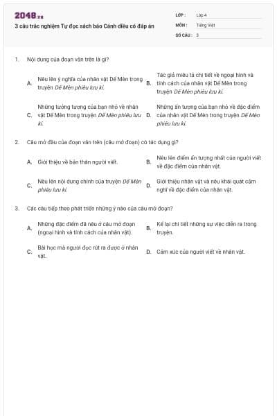 3 câu trắc nghiệm Tự đọc sách báo Cánh diều có đáp án