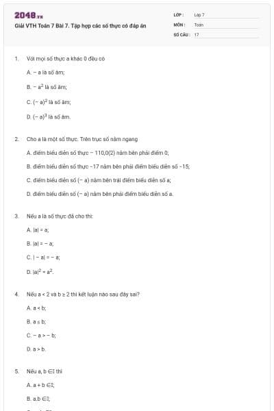 Giải VTH Toán 7 Bài 7. Tập hợp các số thực có đáp án