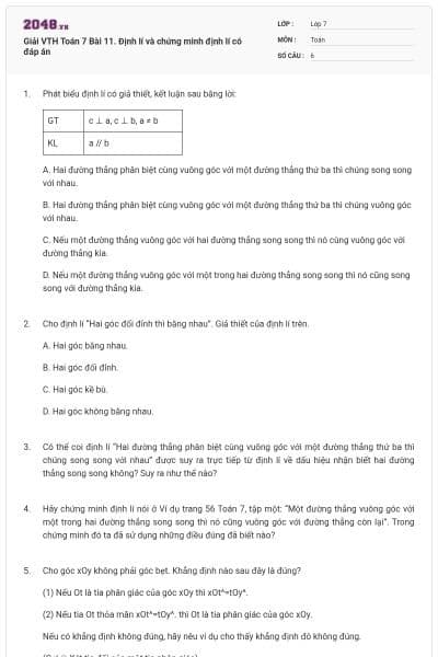 Giải VTH Toán 7 Bài 11. Định lí và chứng minh định lí có đáp án