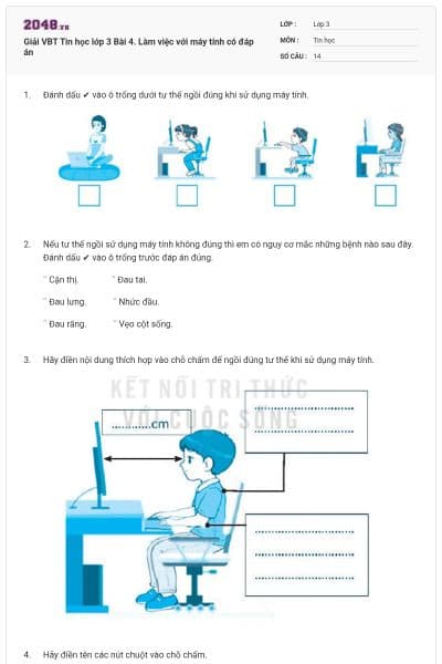 Giải VBT Tin học lớp 3 Bài 4. Làm việc với máy tính có đáp án