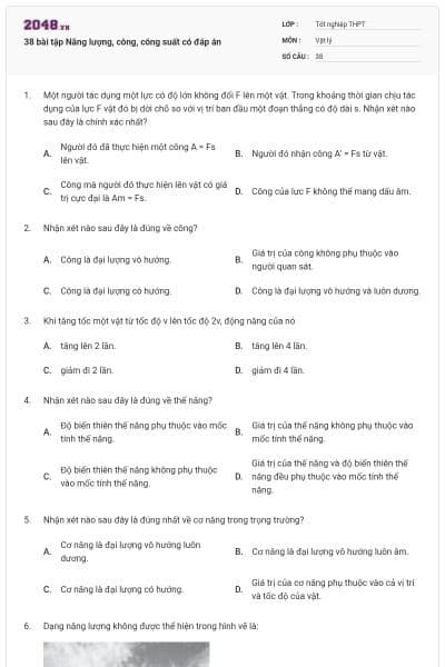 38 bài tập Năng lượng, công, công suất có đáp án