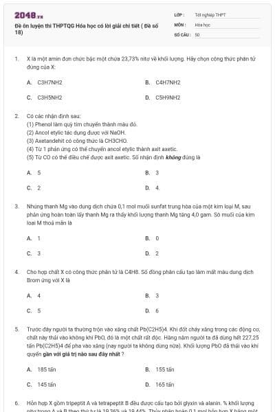 Đề ôn luyện thi THPTQG Hóa học có lời giải chi tiết ( Đề số 18)