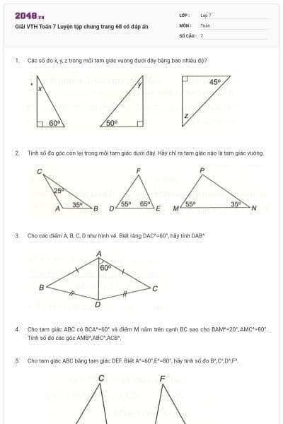 Giải VTH Toán 7 Luyện tập chung trang 68 có đáp án