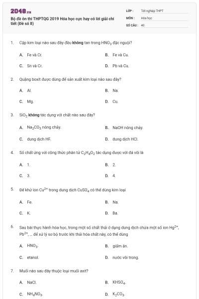 Bộ đề ôn thi THPTQG 2019 Hóa học cực hay có lời giải chi tiết (Đề số 8)