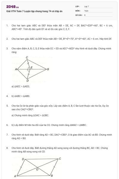 Giải VTH Toán 7 Luyện tập chung trang 74 có đáp án