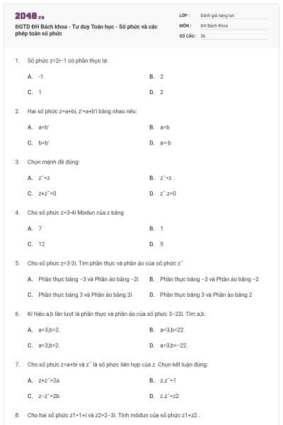 ĐGTD ĐH Bách khoa - Tư duy Toán học - Số phức và các phép toán số phức