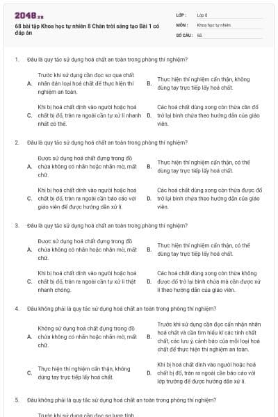 68 bài tập Khoa học tự nhiên 8 Chân trời sáng tạo Bài 1 có đáp án