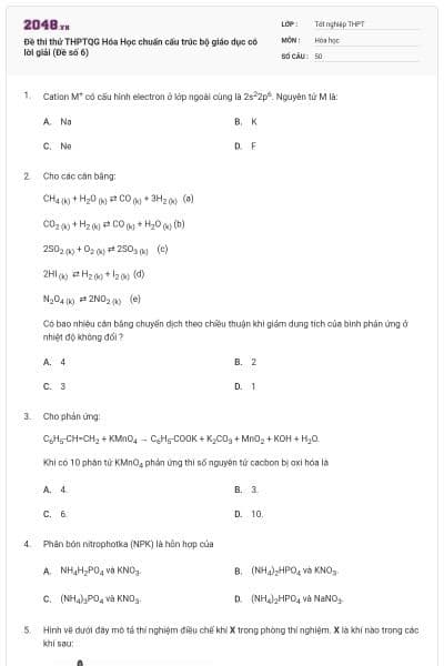 Đề thi thử THPTQG Hóa Học chuẩn cấu trúc bộ giáo dục có lời giải (Đề số 6)