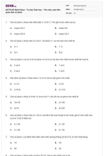 ĐGTD ĐH Bách khoa - Tư duy Toán học - Tìm min, max liên quan đến số phức