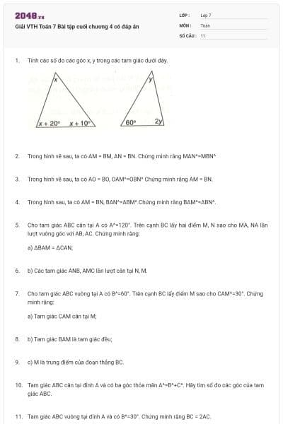 Giải VTH Toán 7 Bài tập cuối chương 4 có đáp án