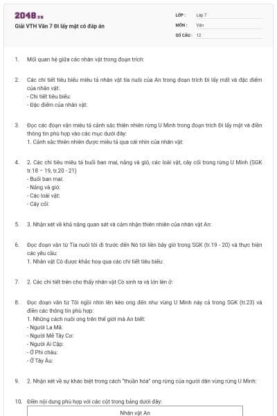 Giải VTH Văn 7 Đi lấy mật có đáp án