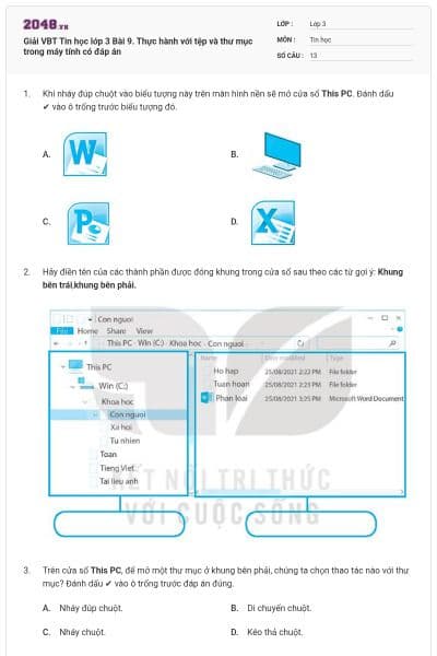 Giải VBT Tin học lớp 3 Bài 9. Thực hành với tệp và thư mục trong máy tính có đáp án