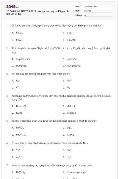 15 Đề thi thử THPTQG 2019 Hóa học cực hay có lời giải chi tiết (đề số 13)