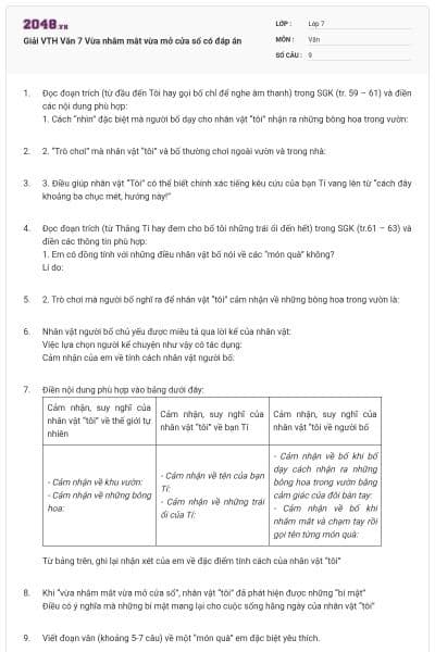 Giải VTH Văn 7 Vừa nhắm mắt vừa mở cửa sổ có đáp án