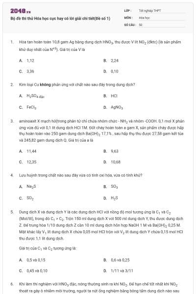 Bộ đề thi thử Hóa học cực hay có lời giải chi tiết(Đề số 1)