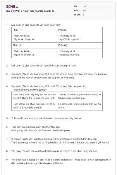 Giải VTH Văn 7 Người thầy đầu tiên có đáp án