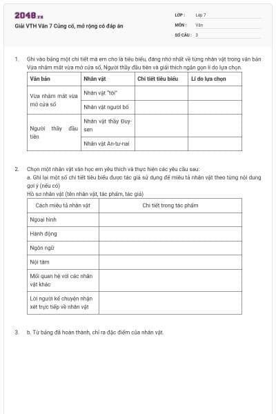 Giải VTH Văn 7 Củng cố, mở rộng có đáp án