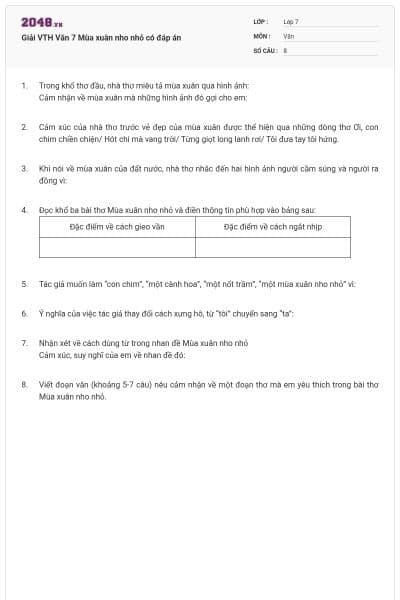 Giải VTH Văn 7 Mùa xuân nho nhỏ có đáp án